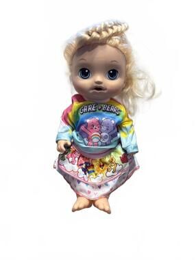 RARE Hasbro Baby Alive Blonde Baby Doll sweet tears with care bear extra outfit